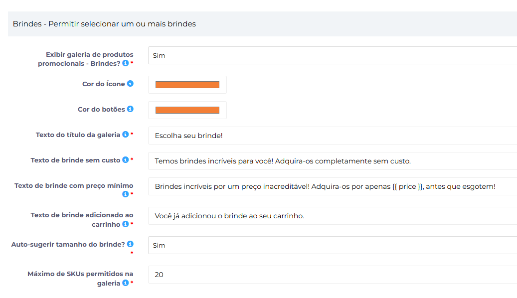 configuração de exibição do carrossel